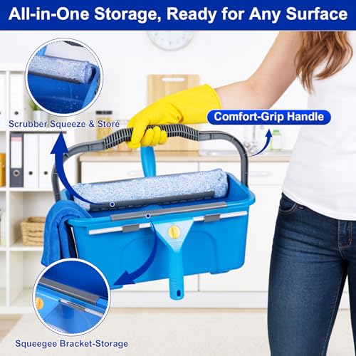 Professional Window Cleaning Kit, Window Washing Kit with 3 Gallon Bucket, 14-Inch Squeegee & 15-Inch Scrubber, 61-Inch Extendable Pole, Window Cleaning Equipment for Home & Commercial (61 inch-2) - size: 61 inch-2
