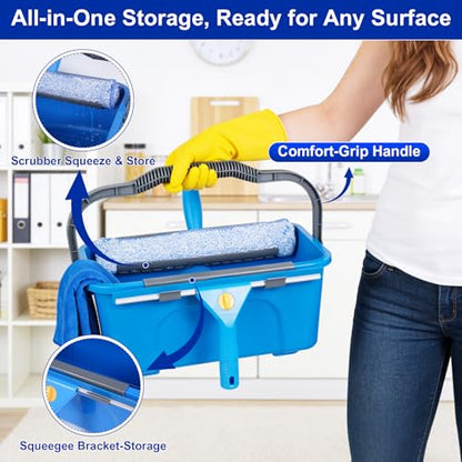 Professional Window Cleaning Kit, Window Washing Kit with 3 Gallon Bucket, 14-Inch Squeegee & 15-Inch Scrubber, 61-Inch Extendable Pole, Window Cleaning Equipment for Home & Commercial (61 inch-2) - size: 61 inch-2