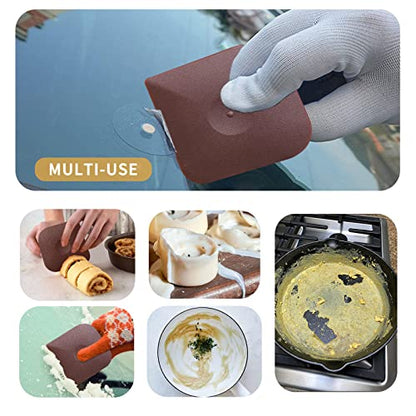 Cast Iron Cleaner Scrubber with Handle - Patented Chain Mail Cast Iron Scrubber Brush-Chainmail Sponge Scrub Cleaning Tool to Clean Skillets, Pan,Griddle, Wok, Dutch Oven - color: Red