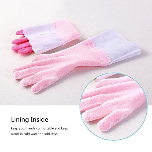 2 PAIRS Household Gloves Latex Free Cleaning Gloves with Soft Lining Long Cuff 15" & Grip, Medum, Pink/Blue - color: Pink/Blue, size: Medium (Pack of 2)