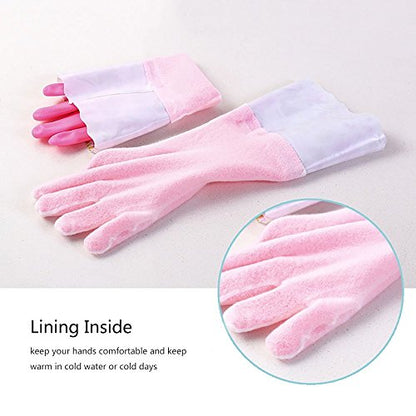2 PAIRS Household Gloves Latex Free Cleaning Gloves with Soft Lining Long Cuff 15" & Grip, Medum, Pink/Blue - color: Pink/Blue, size: Medium (Pack of 2)