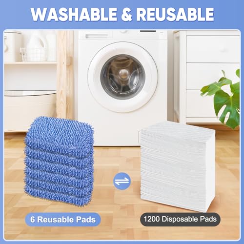 6 Pack Reusable Mop Pads Compatible with Swiffer Sweeper, Chenille Mop Refill Pads, Dry & Wet Mopping Cloths for Floor Cleaning -Blue - color: Blue
