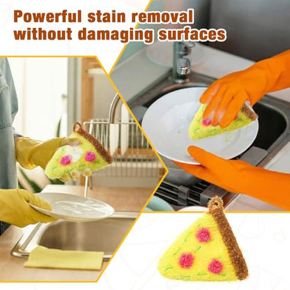 Breling 6 Pieces Pizza Shape Dish Sponge Dual Sided Non Scratch Dish Washing Scrubbers, Reusable Household Cleaning Kitchen Tools for Dishwashing Washing Dishes Cookware - style: Pizza