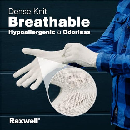Raxwell White Cotton Gloves, 300 Pairs Bulk Case – Durable Knit Work Liners for BBQ, Painting, Gardening, Industrial, Mechanical Use, Medium Size, Breathable, Comfortable - size: Medium, style: Work Glove