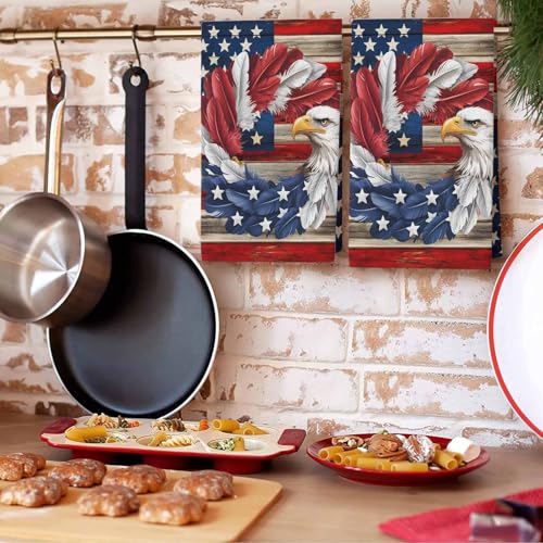 American Flag Kitchen Towels Set of 4, Ultra Absorbent Dish Towels Quick Drying Microfiber Hand Towel Decorative Blue Red USA Flag Eagle Wreath Tea Towel Dishcloths for Kitchen Cleaning 18"x28" - size: 4 Pack