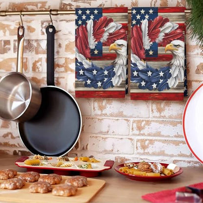 American Flag Kitchen Towels Set of 4, Ultra Absorbent Dish Towels Quick Drying Microfiber Hand Towel Decorative Blue Red USA Flag Eagle Wreath Tea Towel Dishcloths for Kitchen Cleaning 18"x28" - size: 4 Pack