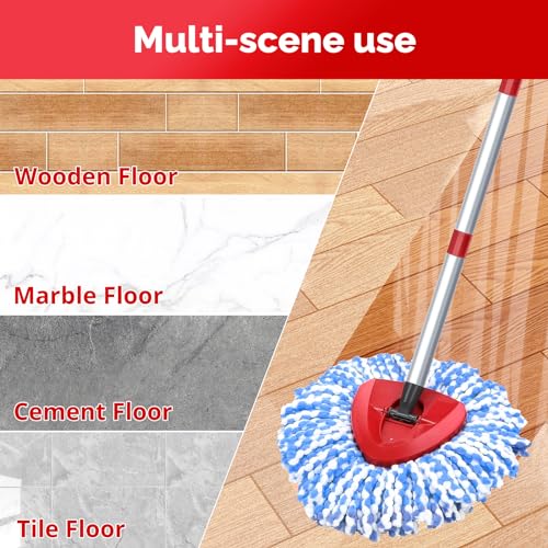 O-Cedar Spin Mop Head, Base, Handle Replacement for RinseClean 2 Tank System, 4 Microfiber Mop Refills, 1 Base and 30-58in Handle Set Combo, Blue, for Wood, Tile, Laminate, Marble - color: Blue