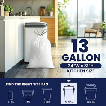 Plasticplace 13 Gallon Trash Bags │ 1.2 Mil │ White Extra-Large Drawstring Garbage Can Liners │ 24" x 31" (50 Case) - color: White, size: 50 Count (Pack of 1)