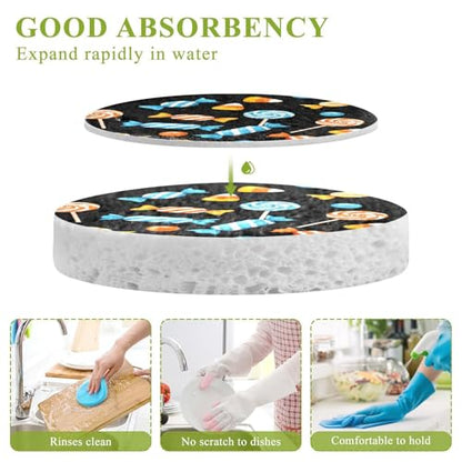 Candy Sweet Halloween Dish Scrub Sponges Kitchen Non Scratch Reusable Compressed Cellulose Sponge Hanging for Household Cleaning Washing Dishes Pots and Pans 3 Pack - color: Pattern19