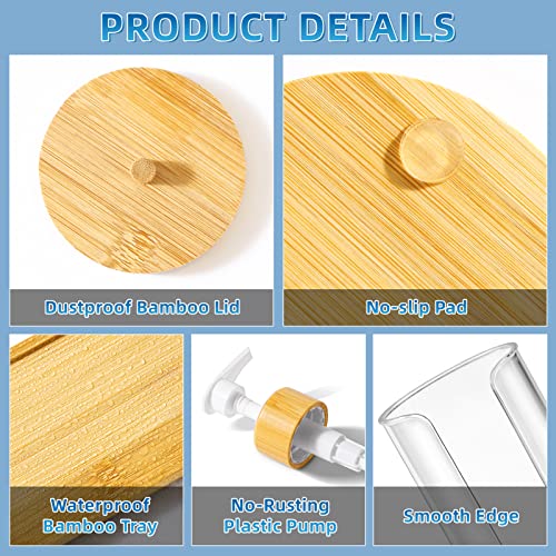 VITVITI Mouthwash Dispenser for Bathroom, Mouth Wash Pump Bottle with Paper Cup Holder, 17Oz Refillable Clear Mouthwash Container with Bamboo Lid/Tray/Label - color: Clear
