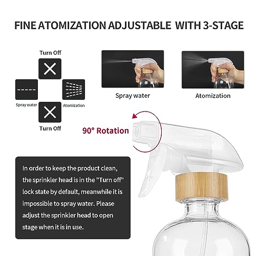HOMBYS Empty Bamboo Glass Spray Bottles with Silicone Sleeve Protection - Refillable 17 oz Clear Glass Containers for Cleaning Solutions, Essential Oils, Misting Plants - Quality Sprayer - 1 PCS