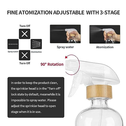 HOMBYS Empty Bamboo Glass Spray Bottles with Silicone Sleeve Protection - Refillable 17 oz Clear Glass Containers for Cleaning Solutions, Essential Oils, Misting Plants - Quality Sprayer - 1 PCS