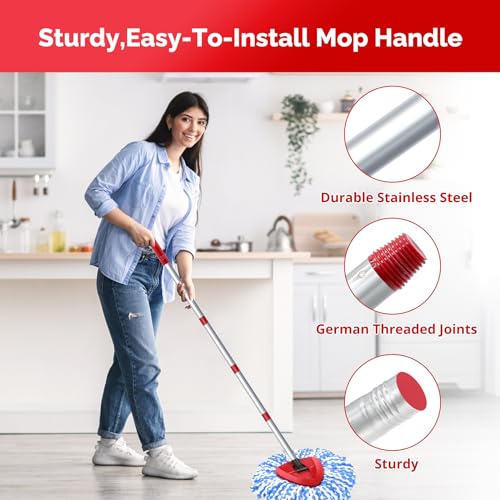O-Cedar Spin Mop Head, Base, Handle Replacement for RinseClean 2 Tank System, 4 Microfiber Mop Refills, 1 Base and 30-58in Handle Set Combo, Blue, for Wood, Tile, Laminate, Marble - color: Blue