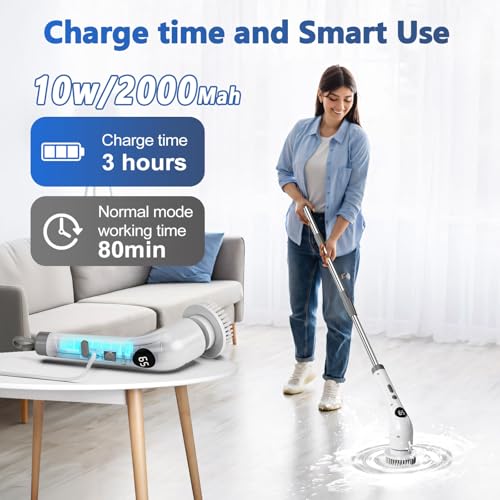 qimedo Electric Spin Scrubber, Rechargeable Handheld Electric Scrubber for Cleaning, Cordless Power Dish Scrubber with 7 Brushes for Bathtub Grout Tile Floor - size: 2000mAh Scrubber with 46.5-inch Handle