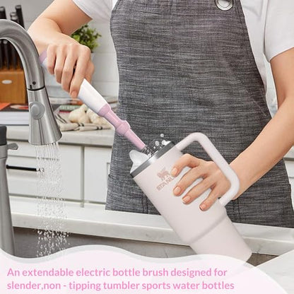 Electric Baby Bottle Brush Cleaner with Extended Handle & Drying Holder, Baby Bottle Brush Set with Silicone Bottle/Nipple/Crevice/Brush,Straw Cleaner,Lifesaver Automatic Bottle Cleaner,Gray - color: Gray White