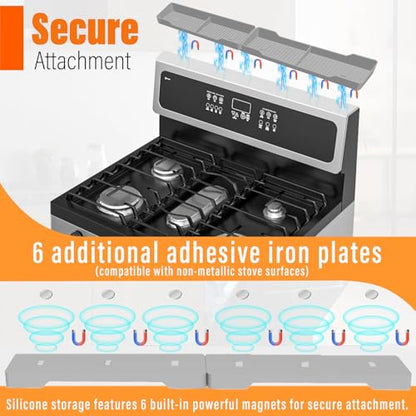 Stainless Steel Stove Gap Covers Set with Magnetic Stove Shelf,Brushes | 2-in-1 kitchen solution with adjustable gap covers and magnetic stove shelf,Brushes for organization & cleaner cooking space - color: Silver/Gray
