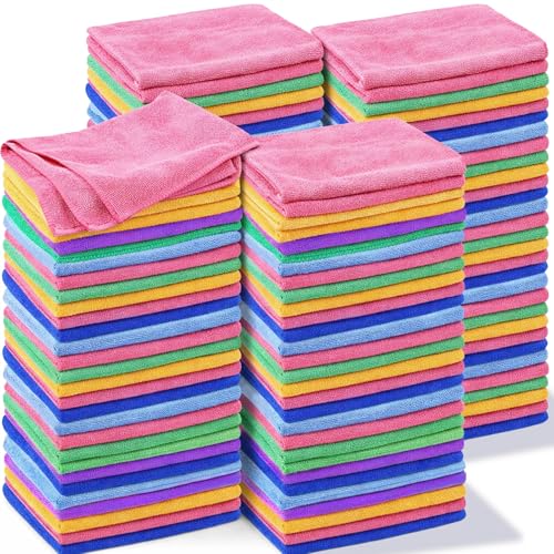 Preboun 300 Pack 12 x 16 Inch Microfiber Cleaning Cloth Bulk Multipurpose Reusable Washable Cleaning Rags Absorbent Towels for House, Kitchen, Car, Office, Window(Multicolor) - color: Multicolor