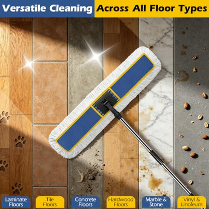 MASTERTOP 40" Commercial Dust Mop for Floor Cleaning, Heavy Duty Flat Mop | Industrial 64" Long Handle Push Broom with 2 Cotton Pads for Hardwood, Tile, Laminate, Concrete, Warehouse & Gym Cleaning - color: Blue(40"*8.3")