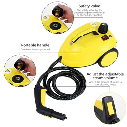 Rolling Steam Cleaner for Floors & Cars, 1800W Portable Steam Cleaner with 2.0L Tank & 5m Cord,Multi-Scenario Cleaner for Home, Car, Kitchen, Bathroom, Tile, Grout, Carpet