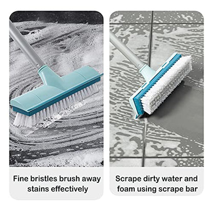 BOOMJOY Floor Scrub Brush with Long Handle, 2 in 1 Scrape and Brush, Stiff Bristles for Cleaning Bathroom, Patio, Garage, Kitchen, Deck, Tile, Blue - color: Blue