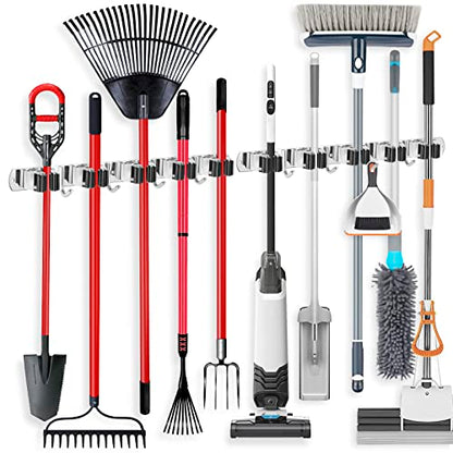 IMILLET 2 PACK Stainless Steel Mop and Broom Holder and 1 PACK Wooden Broom Holder