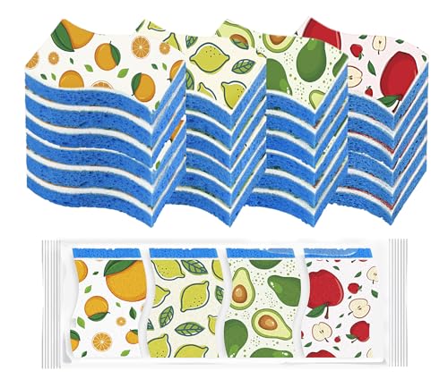 AIDEA Sponges Kitchen, Non-Scratch Scrub Sponge-24Count, Sponges for Non-Stick Cookware, Cellulose Sponge for Dishes, Cleans Fast Without Scratching, Cleaning Power for Kitchen, Bathroom, Household - color: Printed-blue