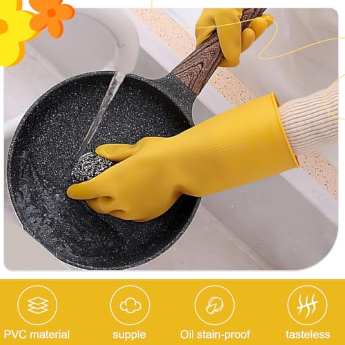 Long Cuff Cleaning Gloves Waterproof Reusable Household Gloves Anti Slip Grip for Kitchen Dishwashing Bathroom Garden Tasks - color: Yellow, size: Large