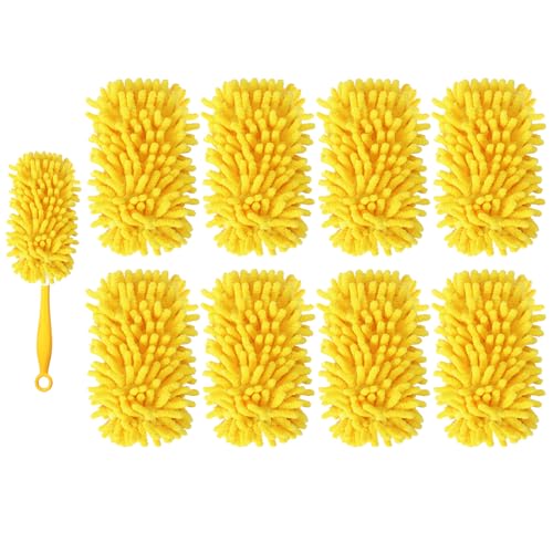 8 Pack Reusable Duster Refill Compatible with Swiffer Hand Duster - 360 Heavy Duty Dusters Refills - Microfiber Ceiling Fan Duster for Swiffer Dusters Extended Handle (Handle is Not Included) - color: 8 Pack(yellow)