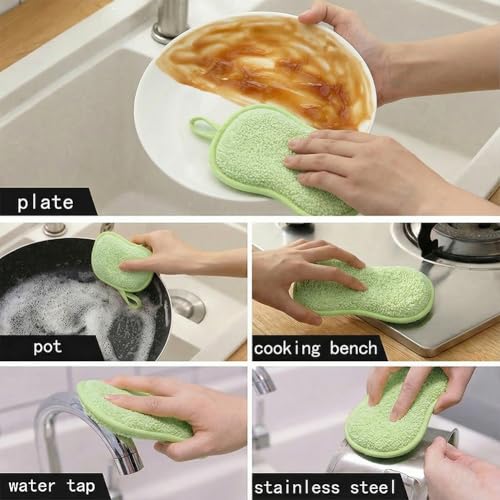 6Pcs Microfiber Cleaning Cloths & Sponges Set - 3Pcs Absorbent Towels + 3Pcs Dual-Sided Scrub Sponges - for Kitchen, Car, Bathroom, Dishes and Hard Surfaces(Green) - color: Green