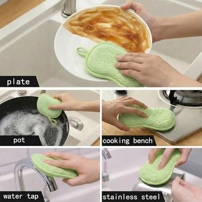 6Pcs Microfiber Cleaning Cloths & Sponges Set - 3Pcs Absorbent Towels + 3Pcs Dual-Sided Scrub Sponges - for Kitchen, Car, Bathroom, Dishes and Hard Surfaces(Green) - color: Green
