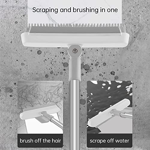 3 in 1 Floor Scrub Brush with Squeegee and Long Handle, 3 in 1 Silicone Crevice Grout Brush with 180 Degree Rotating Head for Floor Kitchen Bathroom Wall Deck Tile Cleaning - color: White