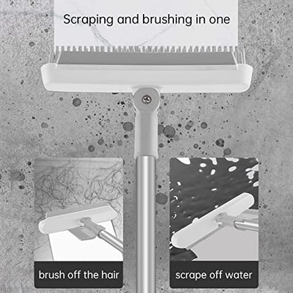 3 in 1 Floor Scrub Brush with Squeegee and Long Handle, 3 in 1 Silicone Crevice Grout Brush with 180 Degree Rotating Head for Floor Kitchen Bathroom Wall Deck Tile Cleaning - color: White