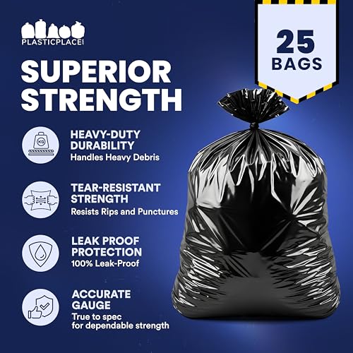 Plasticplace Contractor Trash Bags 55-60 Gallon │ 6.0 Mil │ Black Heavy Duty Garbage Bag │ 36” x 58” (25 Count) - size: 1 Count (Pack of 25)