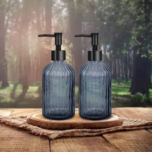Glass Soap Dispenser with Plastic Pump, Hand Soap Dispenser for Hand Wash, Lotion Dispenser for Dishwashing Liquid, Lotion Shower Gel (Striped Blue Grey) - color: Striped Blue Grey