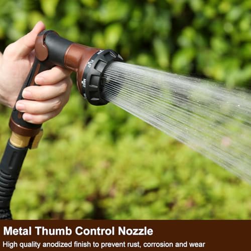 FANHAO Garden Hose Nozzle, 100% Heavy Duty Metal Water Hose Sprayer with 8 Spray Patterns, High Pressure Water Nozzle with Thumb Control, On Off Valve for Watering Plants, Washing Cars & Pets, Brown - color: Brown