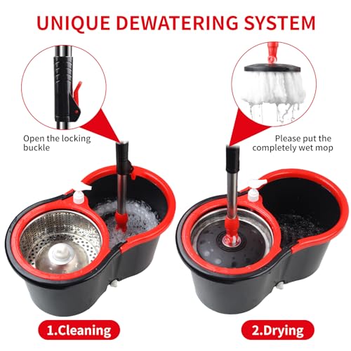 Spin Mop and Bucket with Wringer Set,360° Mop and Bucket System with 3 Microfiber Mop Refills and 59" Extended Handle for Floor Cleaning