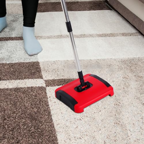 OUNONA Hand Push Floor Sweeper Manual Carpet Sweeper with Adjustable Height Multi-Surface Cleaning for Home Use Lightweight Handheld Carpet Cleaner with Stainless Steel and Pp Design