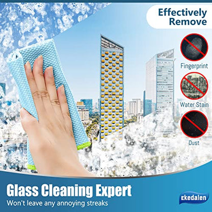 Microfiber Cleaning Cloth Lint Free Glass Cleaner Window Polishing Streak Free Miracle Easy Clean Rag Reusable for Mirror Kitchen Dish Auto Detailing,Pack of 8, 12'' x 16'', Blue and Grey - color: Blue and Grey, 12 X 16 Inch