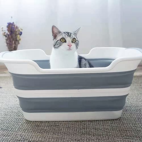 Goderewild Collapsible Pet Bathtub, 7.1 Gal (27L) - Foldable Bathing Tub with Drain Plug for Dogs & Cats Under 30 lbs - Multi-Use as Laundry Basket, Storage Organizer, Camping Sink (Grey) - color: Grey