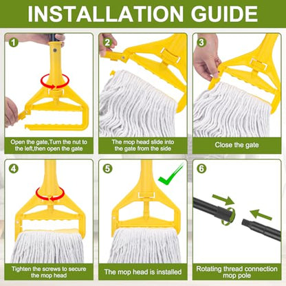 KeFanta 2 Pack Commercial Mop Heavy Duty,60 inch Long Handle Industrial Looped-End String Cotton Wet Mops for Home,Garage,Kitchen, Office, Workshop, Warehouse Floor Cleaning - size: 2 mop handle + 2 mop heads