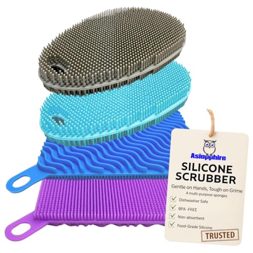 Silicone Sponges for Dishes - 4 Pack Dual-Sided Dish Scrubber - Food Grade, BPA Free Silicone Sponge & Housecleaning - color: Silicone Sponges [4]