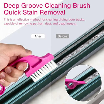 Window Track Cleaning Brush Set - 2 Pack Window and Door Track Cleaning Tools with Ergonomic Handle for Precision Cleaning, Blue and Pink