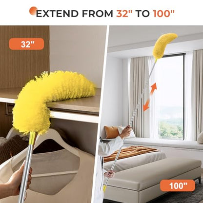 Dusters for Cleaning High Ceiling Fan, Newliton Microfiber Feather Duster with 30'' to 100'' Telescoping Extension Pole, Long Extendable Duster for Home Car Furniture Cobweb, Yellow - color: Yellow