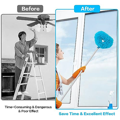 Ceiling Fan Cleaner Duster Reusable Microfiber Ceiling Fan Blade Cleaner Removable Duster with Extension Pole Adjusts 13 to 49.7 Inch for Cleaning Walls Bookshelves Furniture Door Window Top (Blue) - color: Blue