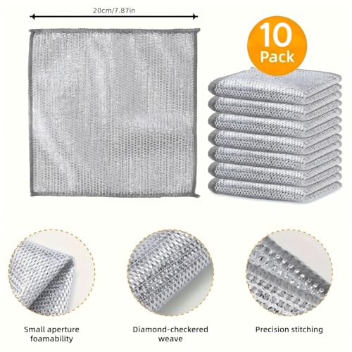 10pcs Miracle Cleaning Cloth - Ultra-Durable Mesh Ultrafine Fiber Set - Easy for Dry and Wet Cleaning - Very Suitable for Tableware, Metal Surfaces, etc.! No Scratches Kitchen Genius