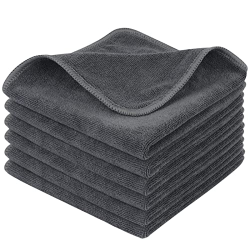 SINLAND Microfiber Cleaning Cloth Ultra Absorbent Softer Towel Reusable Cloth No Streak Lintless Cleaning Clothes for Home, Kitchen, Car, Window Use 12x12 Inch Slate Grey 6 Pack