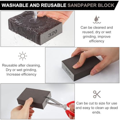 Romeda 8-Pack Sandpaper Block, 320 Grits Washable and Reusable Handmade Sanding Sponge, Drywall Sandpaper Blocks for Wooden Drywall Sheetrock and Metal Glazing - color: 320 Grits, size: 8-Pack