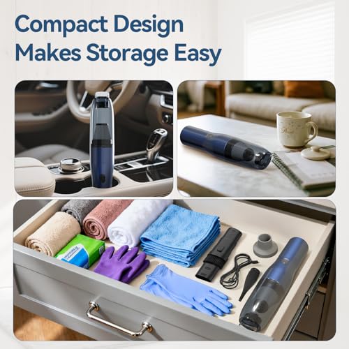 Handheld Vacuum Car Vacuum, 2 in 1 Air Duster Mini Vacuum Cleaner Small Portable Rechargeable Car Seats, Home, Quick Cleanup, Strong Suction, Lightweight, Includes Crevice Nozzle & Brush -H2 - color: Blue Gray, style: H2 2-in-1 Air Duster/Blower