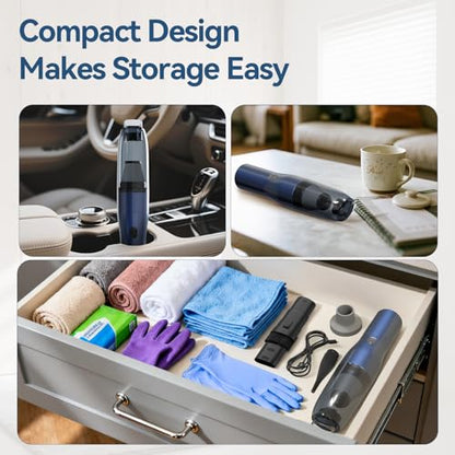 Handheld Vacuum Car Vacuum, 2 in 1 Air Duster Mini Vacuum Cleaner Small Portable Rechargeable Car Seats, Home, Quick Cleanup, Strong Suction, Lightweight, Includes Crevice Nozzle & Brush -H2 - color: Blue Gray, style: H2 2-in-1 Air Duster/Blower