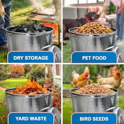 Plexon 20 Gallon Metal Trash Can with Lid Outdoor Large Trash Bin Galvanized Steel Garbage Can for Farm Garage Patio Ash Bucket Bird Seed Storage Can Heavy Duty Round Container, 2 Pack